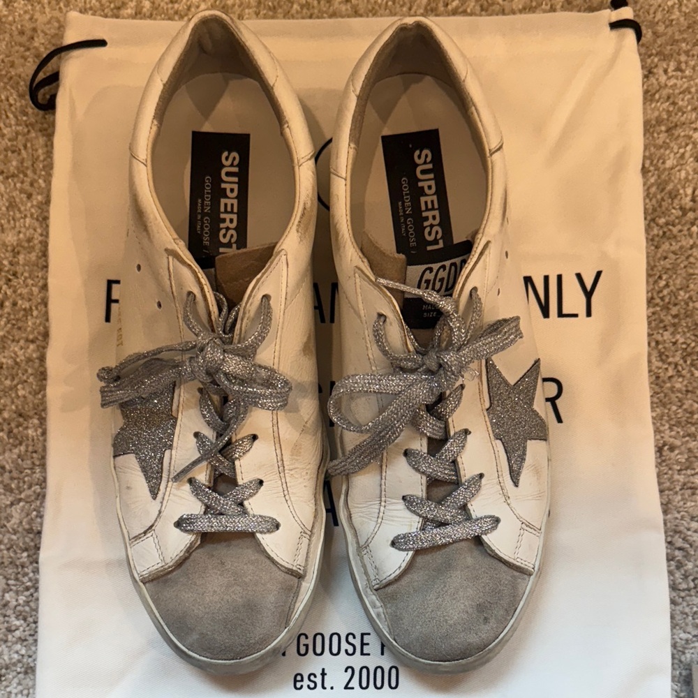 Golden Goose White Sneakers with Silver Star